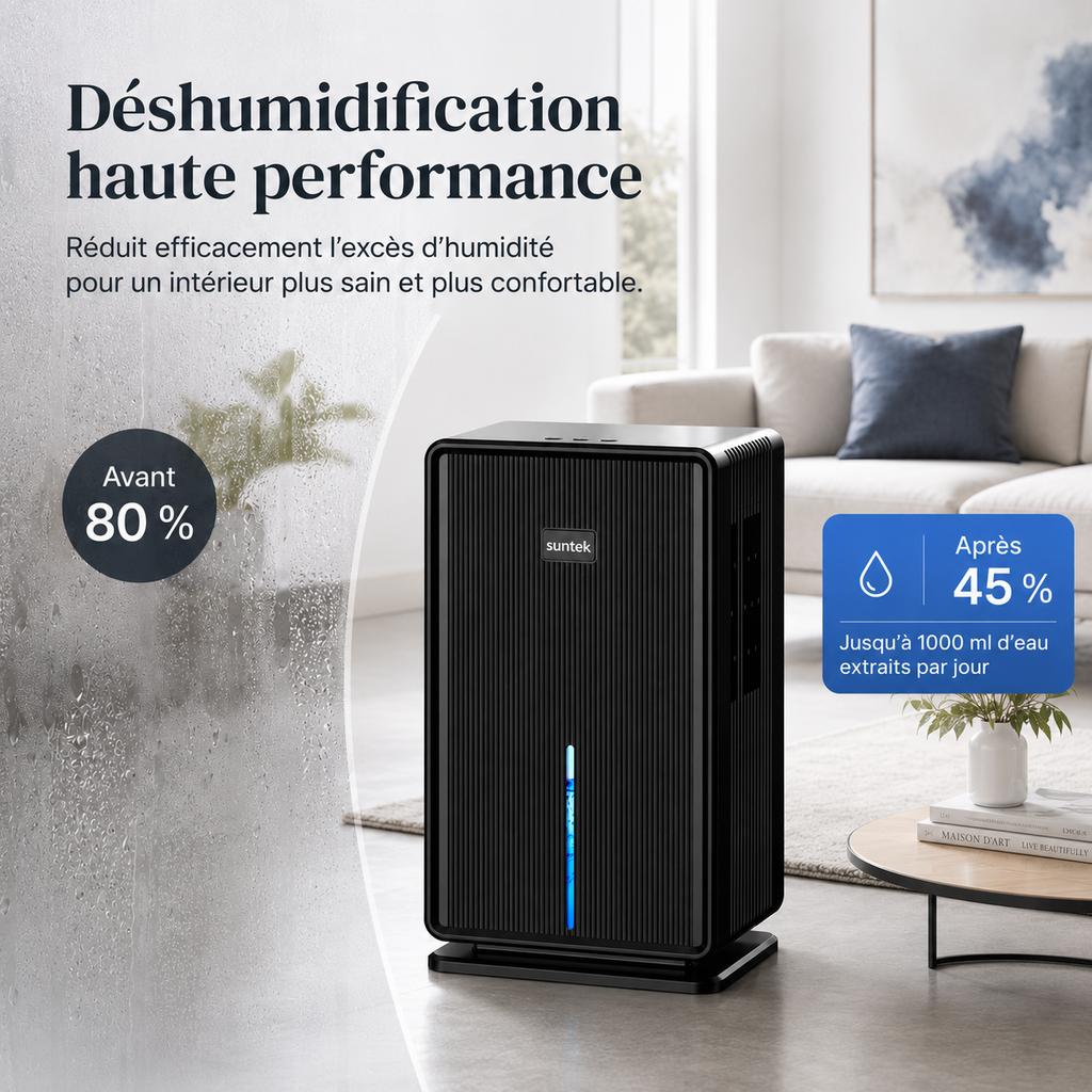 Déshumidificateur d’Air Silencieux 40 dB – Maison, Chambre et Salle de Bain