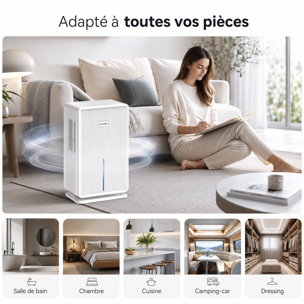 Déshumidificateur d’Air Silencieux 40 dB – Maison, Chambre et Salle de Bain