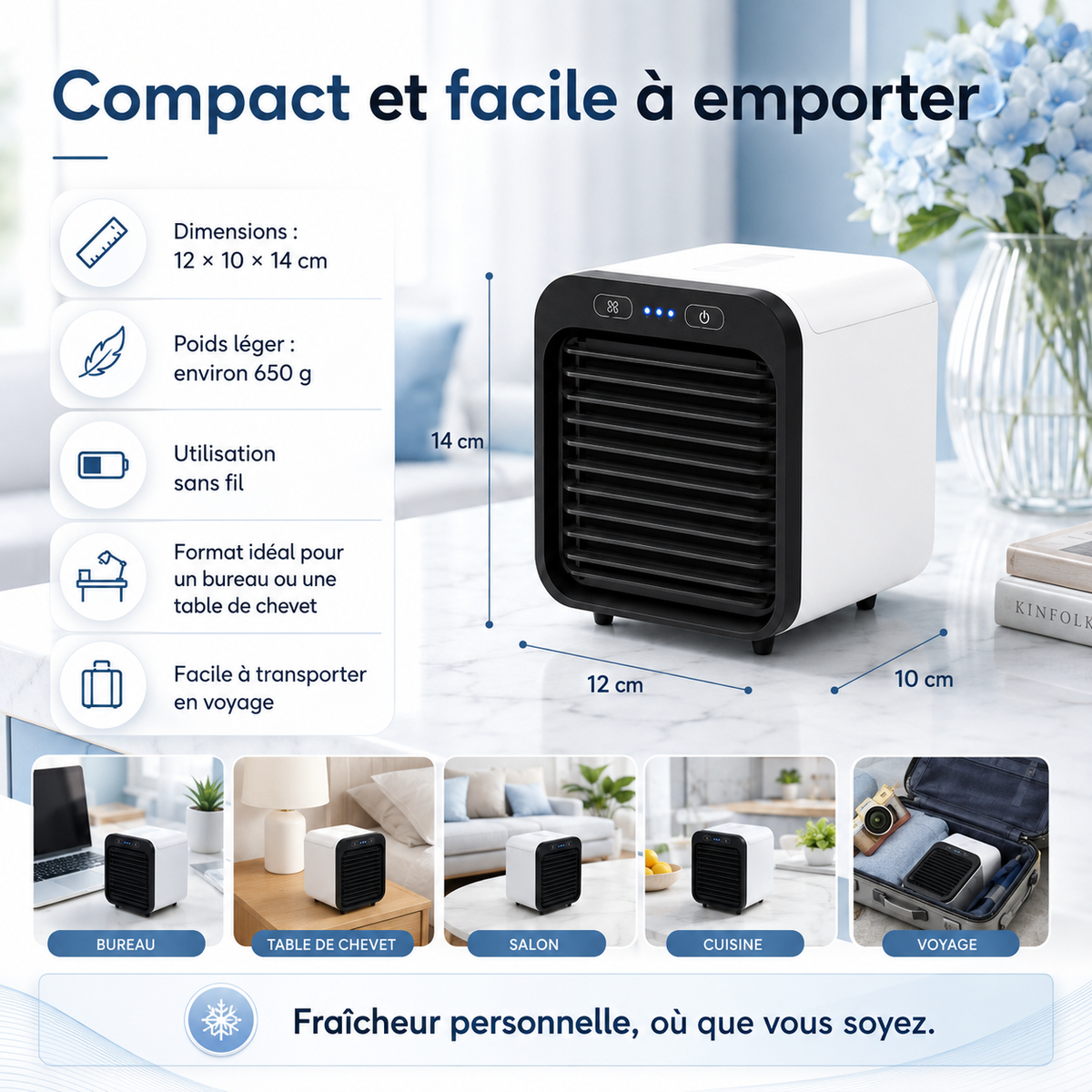 Suntek MistCool – Mini Climatiseur Portable USB avec Brumisation et Humidification