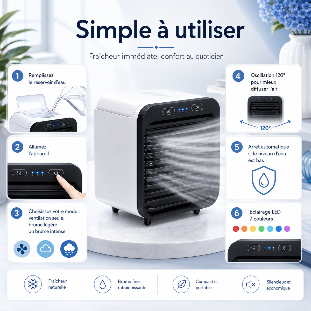 Suntek MistCool – Mini Climatiseur Portable USB avec Brumisation et Humidification