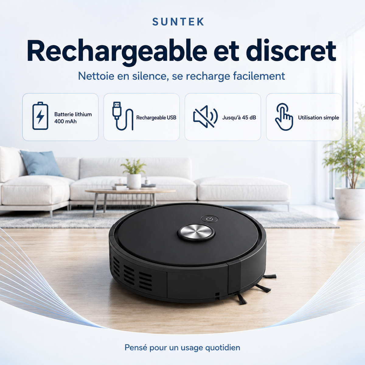 Robot Aspirateur 5 en 1 Ultra Compact | Suntek DailyClean S1