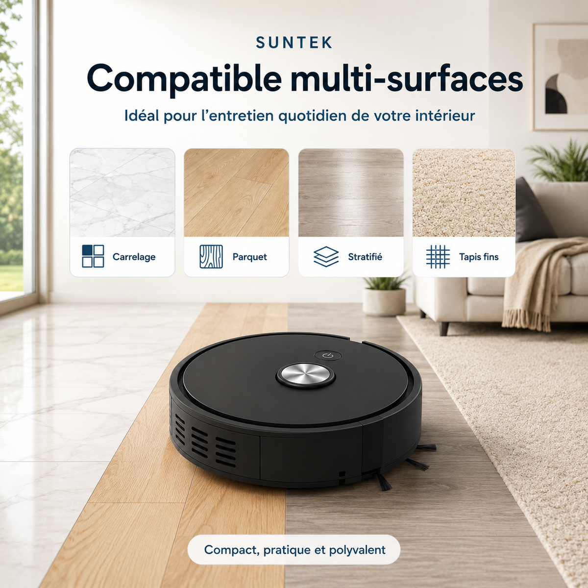 Robot Aspirateur 5 en 1 Ultra Compact | Suntek DailyClean S1