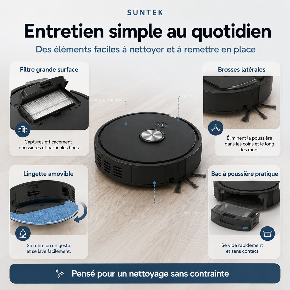 Robot Aspirateur 5 en 1 Ultra Compact | Suntek DailyClean S1