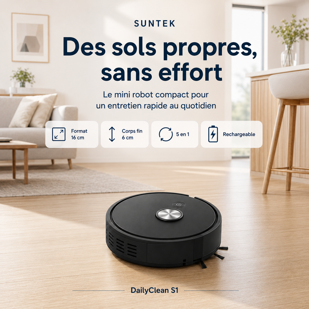 Robot Aspirateur 5 en 1 Ultra Compact | Suntek DailyClean S1