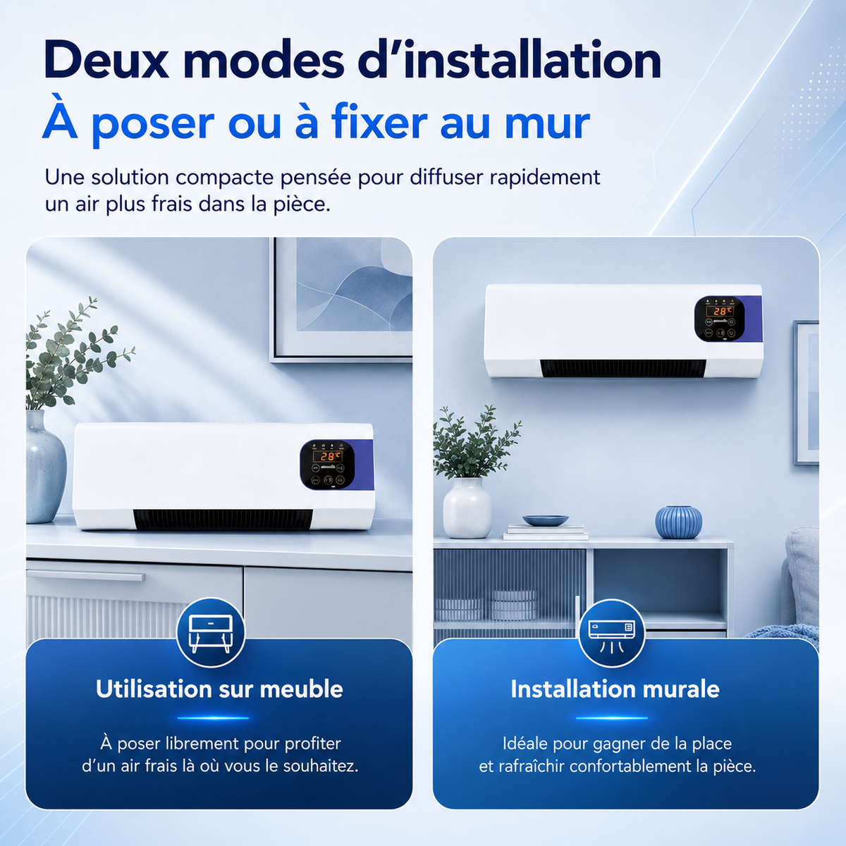 Climatiseur Mural Portable 2000W — Refroidissement Puissant avec Télécommande pour Chambre et Bureau