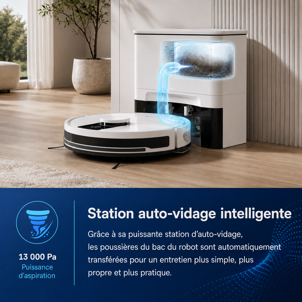 Aspirateur Robot et Serpillière Intelligent – Modèle A12 Pro avec Collecte Automatique